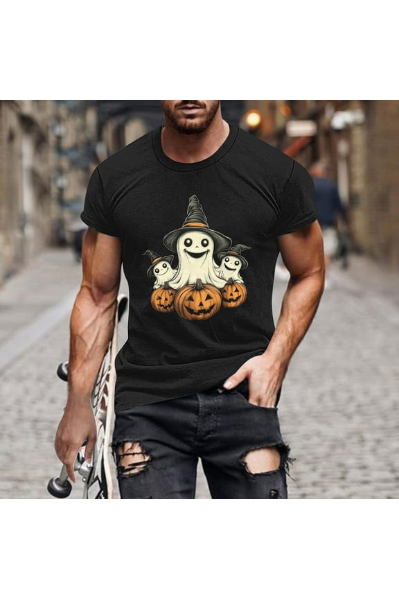 Ghost Tees for Men Halloween Costumes Pumpkin Fashion Holiday T Shirts Short Sleeve Crewneck Tops Going Out Outfits Funny Pullover Tshirts, S-5XL