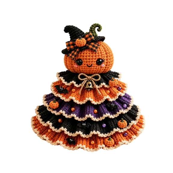 Ghost Tiered Ruffle Skirt Crochet DIY Starter Supply Kit, Premium Soft Yarn Hand‑Knit Tabletop Centrepiece, 6.69‑Inch Completed Spooky‑Season Accent, Illustrated Beginner Guide