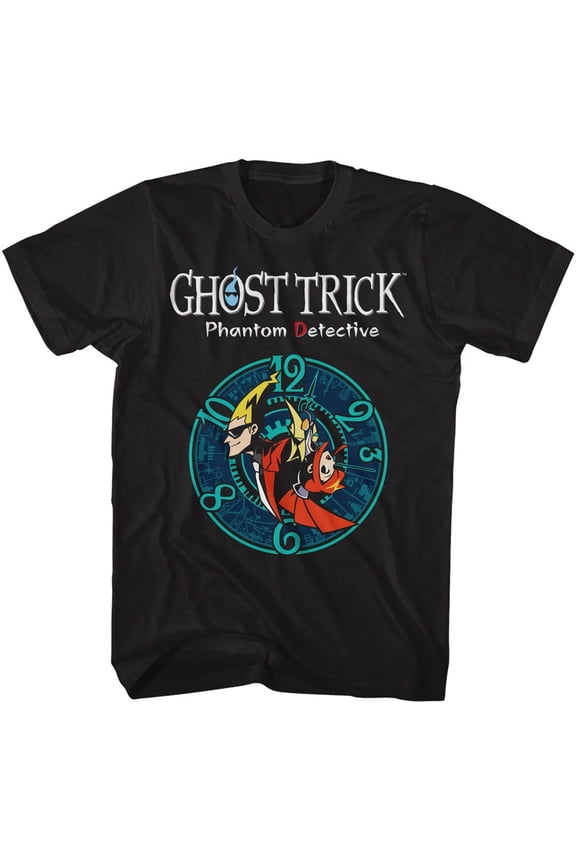 Ghost Trick Characters And Clock Black Adult T-Shirt