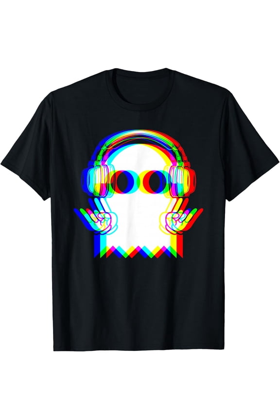 Ghost Trippy Vaporwave Halloween Techno Rave Edm Music Party T-Shirt BLACK Unisex S-5XL Hot Trending Shirt, Vintage Birthday Gift