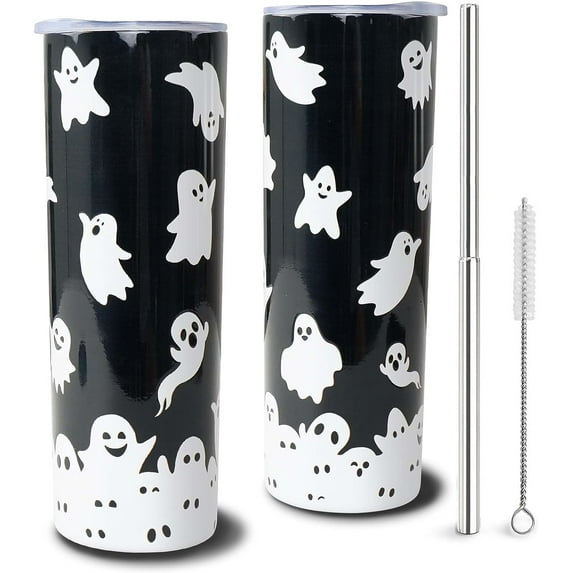 Ghost Tumbler Halloween Tumbler Halloween Gifts for Women, Ghost Cups Gothic Tumblers with Lids and Straw, Coffee Mug Travel Mug Halloween Cup Unique Birthday Christmas Gift