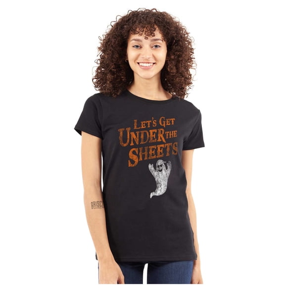 Ghost Under the Sheets Halloween Womens Slim Fit Graphic Tee Brisco Brands S