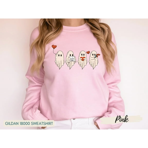 Ghost Valentine Sweatshirt, Spooky Valentine Sweatshirt, Cute Ghost Crewneck, Valentines Gift, Ghost Valentine, Pink Sweatshirt, Retro Ghost
