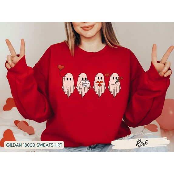 Ghost Valentine Sweatshirt, Spooky Valentine Sweatshirt, Cute Ghost Crewneck, Valentines Gift, Ghost Valentine, Pink Sweatshirt, Retro Ghost