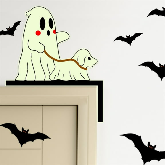 Ghost Walking Dog Halloween Door Topper - Halloween Luminous Ghost Door Topper - Cute Halloween Door Corner Decorations - Halloween Indoor Home Door Frame Decor