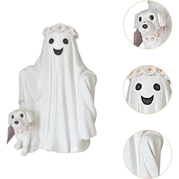 Ghost Walking Dog Resin Desktop Sculpture, Dual Indoor Outdoor Display Long Lasting Whimsical Design, Small Seasonal Ornament for Mantel Shelf Holiday Hostess Gifting