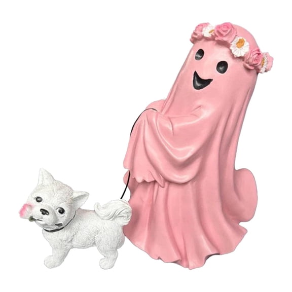 Ghost Walking Dog Sculpture Figurine Ornament Resin Compact Size Halloween Living Room Hotel Display