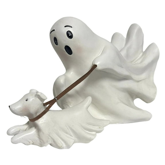 Ghost Walking Dog Statue, Cute Ghost Resin Figurine, Halloween Decorations for Party, Home, Shelf, Table Centerpiece 20cm