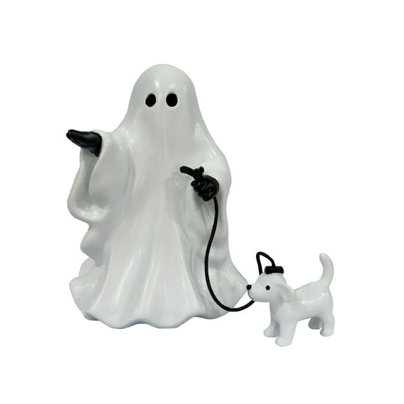 Ghost Walking Dog Statue Decor, Cutest Halloween Spooky Ghost Dog Resin Figurine, Perfect for Home Front Porch Decor and Outdoor Garden Tabletop Sculpture Decoration (2PCS)