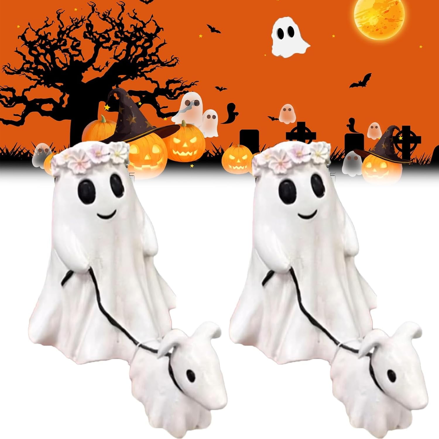 Yiokii Halloween Ghost Walking Dog standbeeld, spook beeldje