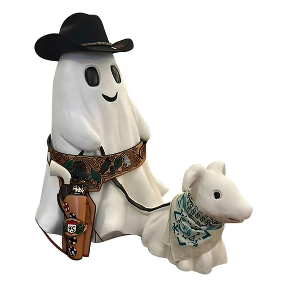 Ghost Walking Dog Statue,Halloween Ghost Walking Dog Statue,Ghost Walking His Ghost Dog Halloween Ghost Dog Statues Spooky Ghost Dog Halloween Figurine Home Tabletop Decorations,Halloween Figurines