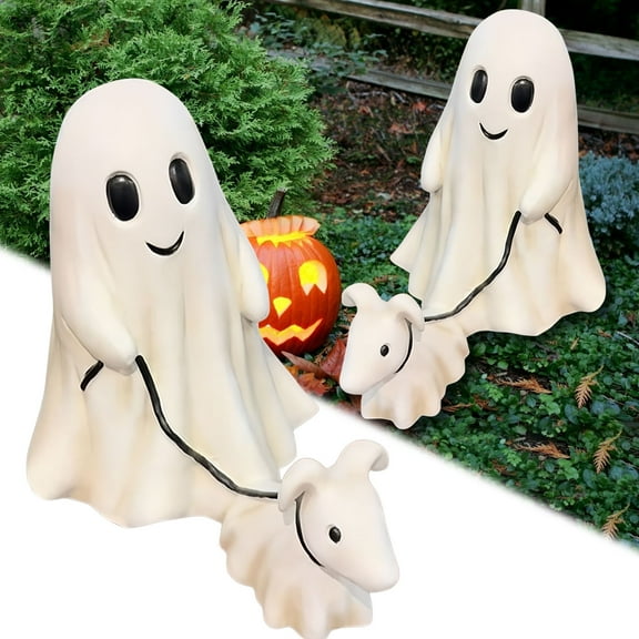 Ghost Walking Dog Statue,Halloween Ghost Walking Dog Statue,Ghost Walking His Ghost Dog Halloween Ghost Dog Statues Spooky Ghost Dog Halloween Figurine Home Tabletop Decorations,Halloween Figurines