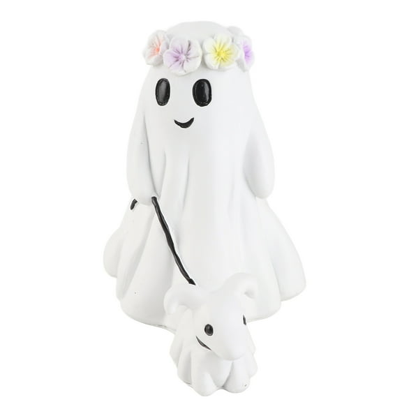 Ghost Walking Dog Statue Spooky Cute Resin Home Decoration Tabletop Ornament Decor for Indoor Outdoor Use 15cm