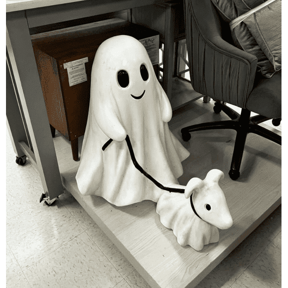 Ghost Walking Ghost Dog Statue, Cute Halloween Resin Figurine Decor, Spooky Ghost Puppy Sculpture for Indoor Tabletop Yard Home Party Ornament