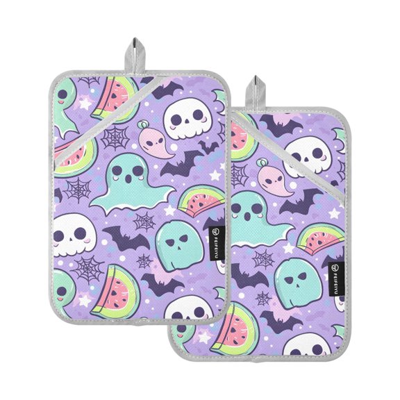 Ghost Watermelon Pattern Pot Holder Set 2 Piece Non-Slip Oven Hot Pads Heat Resistant Durable 7x9.8in