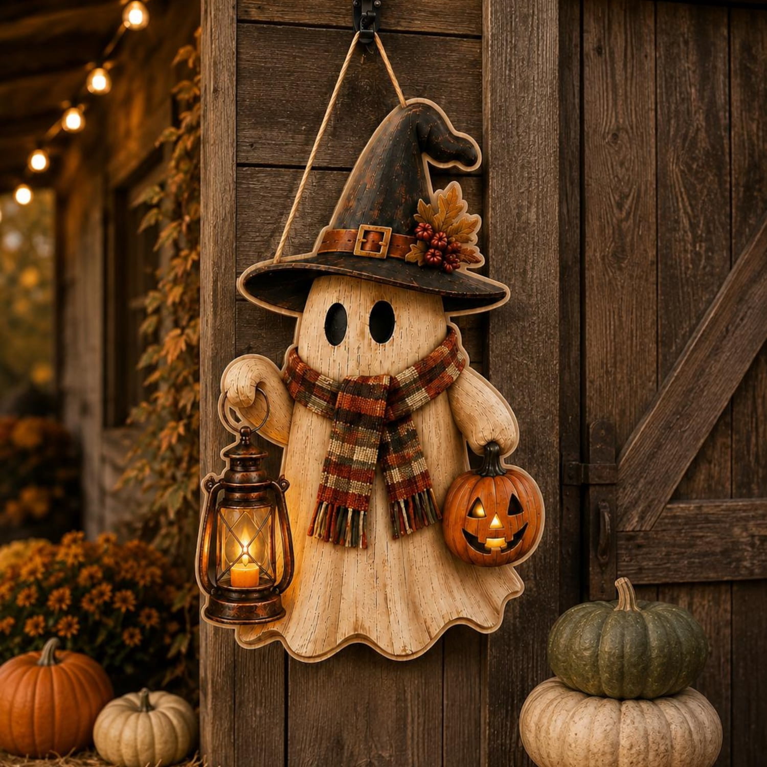 Ghost Witch Door Hanger 2026, Halloween Wooden Sign, Pumpkin Lantern ...