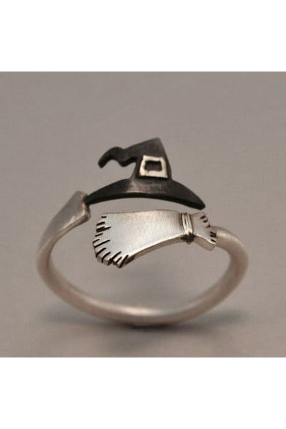 Ghost Witch Finger Ring Alloy Jewelry, Silvering Material, Adjustable Size, Cute Halloween Design, Gift for Couples Friends