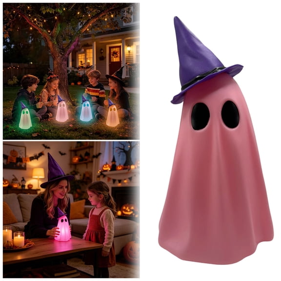 Ghost Witch Hat LED Color Changing Night Light with Remote Control, Cute Spooky Halloween Tabletop Lamp, Low Heat Indoor Decor Light for Bedroom Party Mantel Kid Room Fall Decor,A