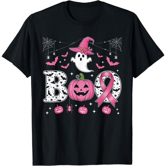 Ghost Witch Hat Pink Ribbon Breast Cancer Halloween T-Shirt - Walmart.com