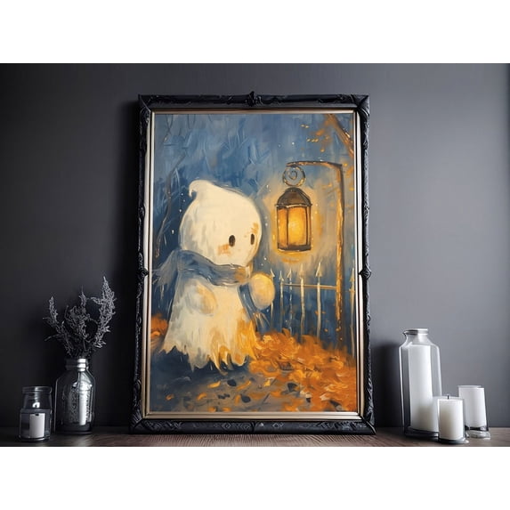 Ghost With A Lamp In Middle Night Poster Print, Halloween Poster, Poster For Halloween, Wall Art Halloween, Wall Décor