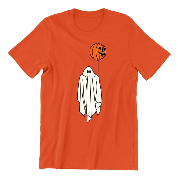 Ghost With Balloon Pumpkin Halloween Outfit Shirt Unisex Men's T-shirt, M, Orange