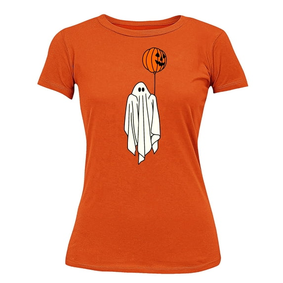 Ghost With Balloon Pumpkin Halloween Outfit Shirt Women's T-shirt, XL, Orange