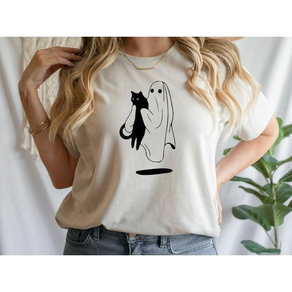 Ghost and Black Cat Shirt, Ghost Cat T-Shirt, Halloween Cat Shirt, Funny Ghost Shirt, Black Cat Shirt, Funny Halloween Tee, Cute Ghost Shirt