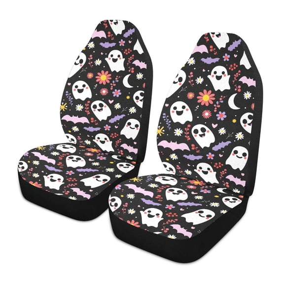 Ghost and Flowers Pattern Car Seat Covers Front Seats Universal Fit for Sedan SUV Truck Van