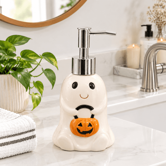 Ghost and Pumpkin Ceramic Soap & Lotion Dispenser for Bathroom and Kitchen