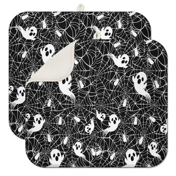 Ghost and Spider Web Halloween Pattern Dish Drying Mat for Kitchen 1 Pack, Ultra Absorbent Microfiber Dishes Drainer Mats,16x18in(41x46cm)
