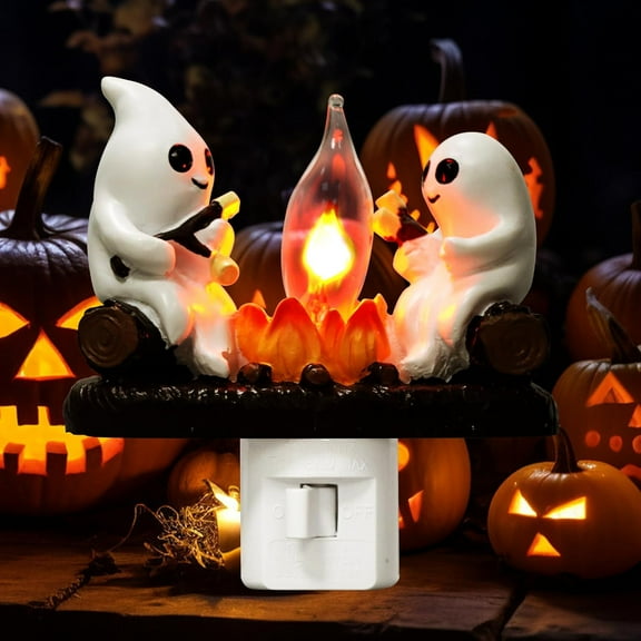 Ghost campfire nightlight ,2025 ghost campfire flickering nightlight, 3D LED electric imitation campfire night light halloween night light plug inhalloween ghost night light Indoor Decorations