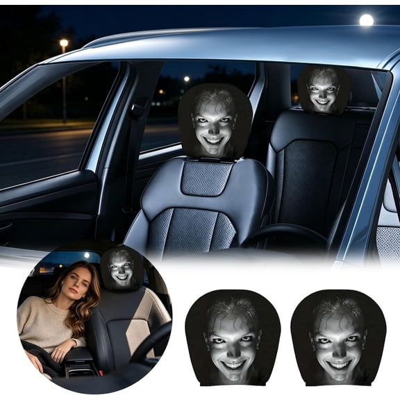 Ghost face Headrest Covers for Cars, Universal Spooky Halloween Auto Interior Decor, Funny Cartoon Creepy Car Head Rest Protector Case for Vehicle Truck SUV D