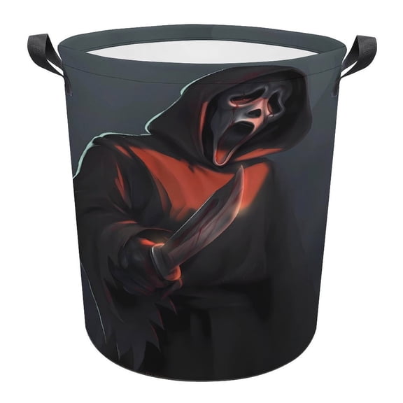 Ghost-face Laundry Hamper, Round Collapsible Hamper Laundry Basket with Handles Toys Storage Organizer Bins Laundry Gift Basket for Boys And Girls Room, Bedroom Bathroom Gamer Room Decor 44x35cm