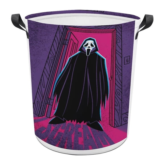 Ghost-face Laundry Hamper, Round Collapsible Hamper Laundry Basket with Handles Toys Storage Organizer Bins Laundry Gift Basket for Boys And Girls Room, Bedroom Bathroom Gamer Room Decor 44x44cm