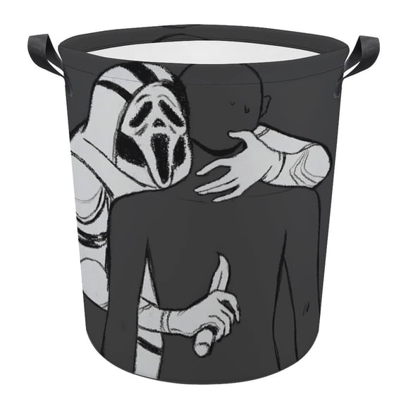 Ghost-face Laundry Hamper, Round Collapsible Hamper Laundry Basket with Handles Toys Storage Organizer Bins Laundry Gift Basket for Boys And Girls Room, Bedroom Bathroom Gamer Room Decor 44x44cm