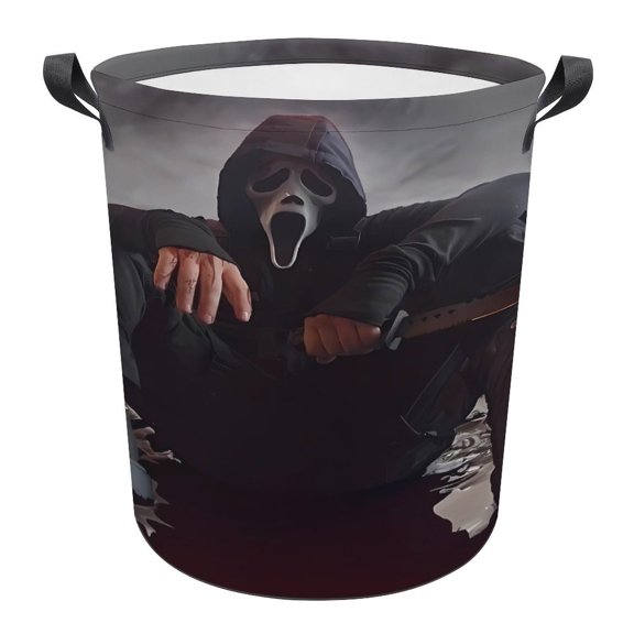 Ghost-face Laundry Hamper, Round Collapsible Hamper Laundry Basket with Handles Toys Storage Organizer Bins Laundry Gift Basket for Boys And Girls Room, Bedroom Bathroom Gamer Room Decor 44x35cm