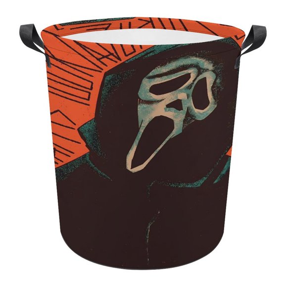 Ghost-face Laundry Hamper, Round Collapsible Hamper Laundry Basket with Handles Toys Storage Organizer Bins Laundry Gift Basket for Boys And Girls Room, Bedroom Bathroom Gamer Room Decor 44x35cm