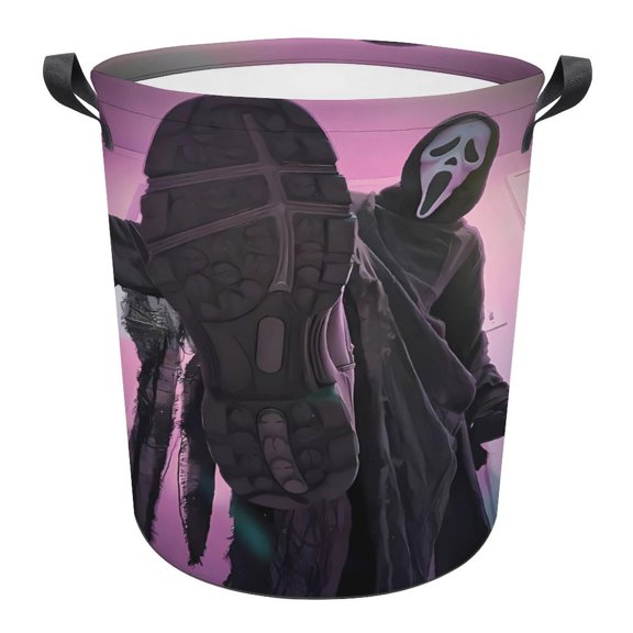 Ghost-face Laundry Hamper, Round Collapsible Hamper Laundry Basket with Handles Toys Storage Organizer Bins Laundry Gift Basket for Boys And Girls Room, Bedroom Bathroom Gamer Room Decor 44x35cm
