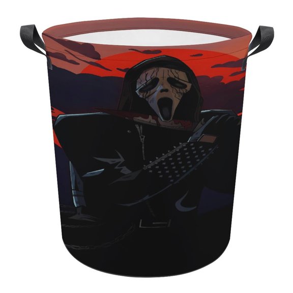 Ghost-face Laundry Hamper, Round Collapsible Hamper Laundry Basket with Handles Toys Storage Organizer Bins Laundry Gift Basket for Boys And Girls Room, Bedroom Bathroom Gamer Room Decor 44x35cm