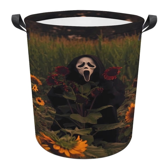 Ghost-face Laundry Hamper, Round Collapsible Hamper Laundry Basket with Handles Toys Storage Organizer Bins Laundry Gift Basket for Boys And Girls Room, Bedroom Bathroom Gamer Room Decor 44x44cm