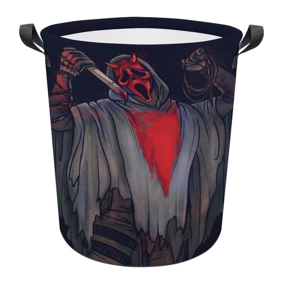 Ghost-face Laundry Hamper, Round Collapsible Hamper Laundry Basket with Handles Toys Storage Organizer Bins Laundry Gift Basket for Boys And Girls Room, Bedroom Bathroom Gamer Room Decor 44x35cm