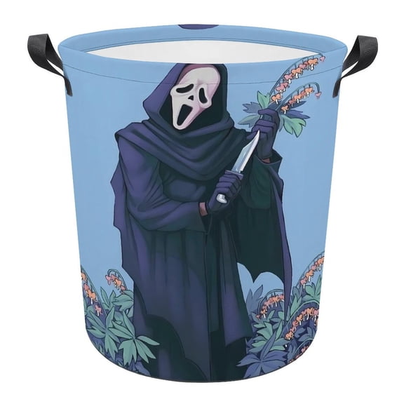 Ghost-face Laundry Hamper, Round Collapsible Hamper Laundry Basket with Handles Toys Storage Organizer Bins Laundry Gift Basket for Boys And Girls Room, Bedroom Bathroom Gamer Room Decor 44x44cm