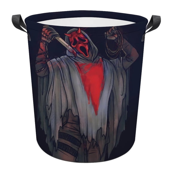 Ghost-face Laundry Hamper, Round Collapsible Hamper Laundry Basket with Handles Toys Storage Organizer Bins Laundry Gift Basket for Boys And Girls Room, Bedroom Bathroom Gamer Room Decor 44x44cm