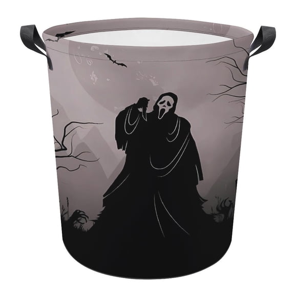 Ghost-face Laundry Hamper, Round Collapsible Hamper Laundry Basket with Handles Toys Storage Organizer Bins Laundry Gift Basket for Boys And Girls Room, Bedroom Bathroom Gamer Room Decor 44x35cm