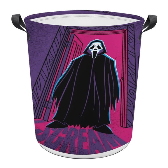 Ghost-face Laundry Hamper, Round Collapsible Hamper Laundry Basket with Handles Toys Storage Organizer Bins Laundry Gift Basket for Boys And Girls Room, Bedroom Bathroom Gamer Room Decor 44x35cm