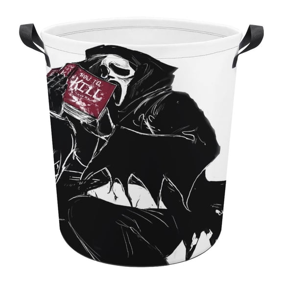 Ghost-face Laundry Hamper, Round Collapsible Hamper Laundry Basket with Handles Toys Storage Organizer Bins Laundry Gift Basket for Boys And Girls Room, Bedroom Bathroom Gamer Room Decor 44x35cm