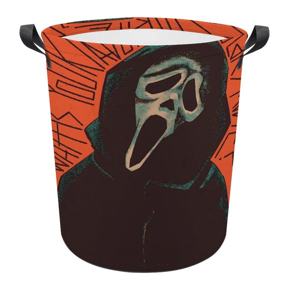 Ghost-face Laundry Hamper, Round Collapsible Hamper Laundry Basket with Handles Toys Storage Organizer Bins Laundry Gift Basket for Boys And Girls Room, Bedroom Bathroom Gamer Room Decor 44x44cm