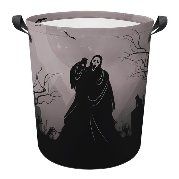 Ghost-face Laundry Hamper, Round Collapsible Hamper Laundry Basket with Handles Toys Storage Organizer Bins Laundry Gift Basket for Boys And Girls Room, Bedroom Bathroom Gamer Room Decor 44x44cm