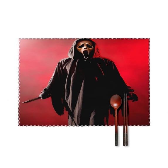 Ghost-face Set of 6 Individual Placemats for Dining Table, Non-slip, Washable, Reusable Table Mats for Decor Home Party for Kid Teen Adult