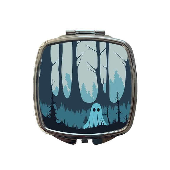 Ghost in Forest Woodland Cute Spooky Travel Makeup Handbag Purse Small Pocket Compact Mirror
